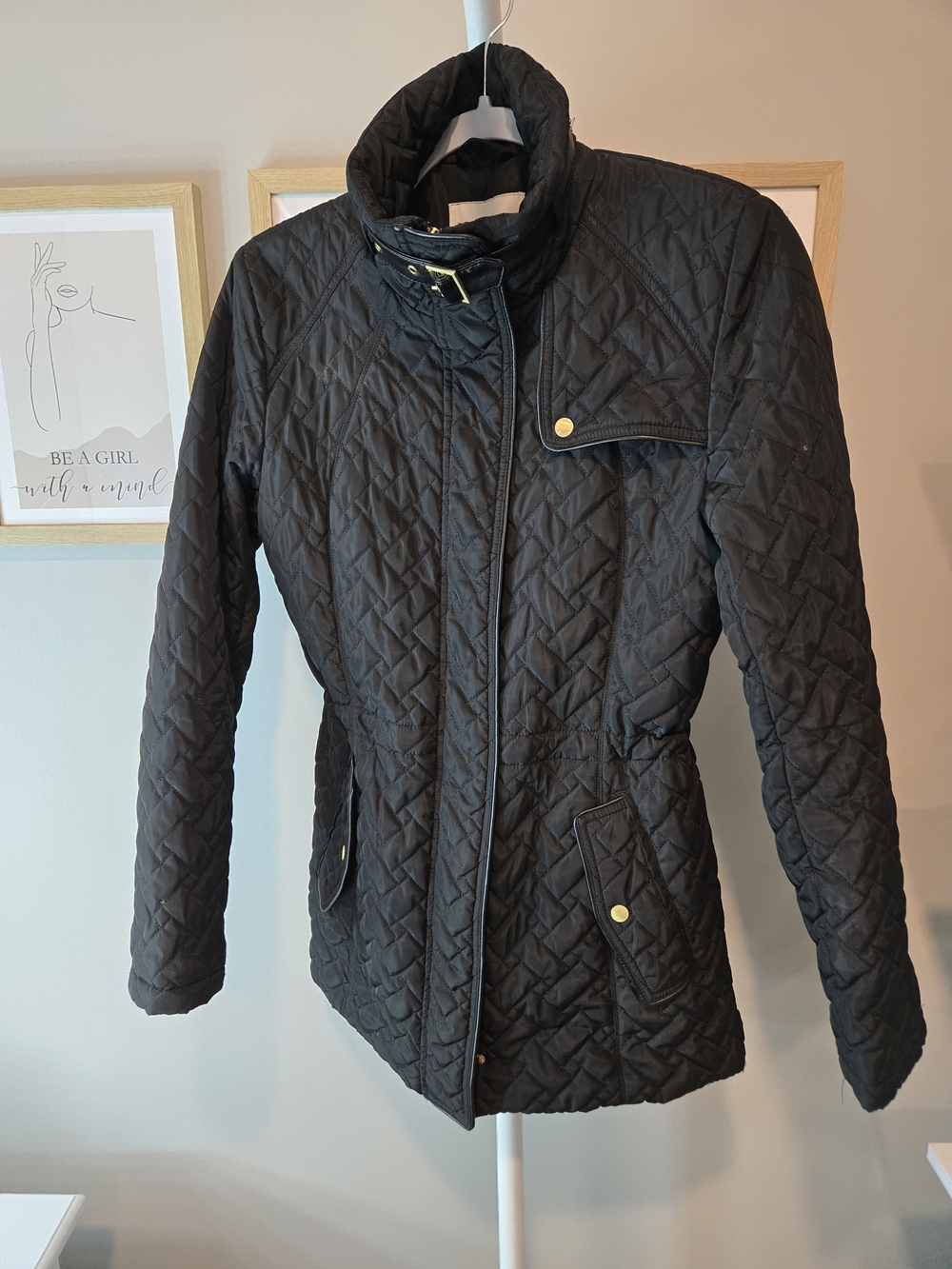 Cole Haan Black Quilted Belted Puffer Jacket